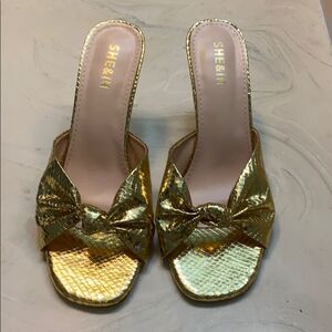 NEW Metallic Gold Heeled Slides